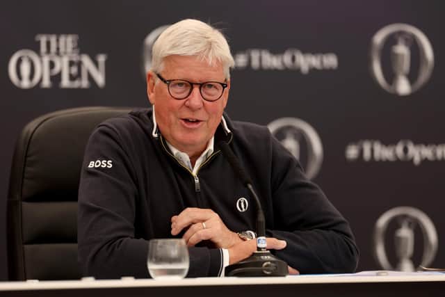 Martin Slumbers, CEO of The R&A talks to the media during a press conference prior to The 152nd Open at Royal Troon. Picture: Harry How/Getty Images.