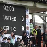 The scoreboard at Tannadice displays Dundee United's worst ever home defeat. (Photo by Rob Casey / SNS Group)