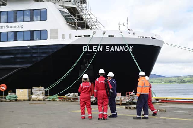 The Glen Sannox at the Ferguson Marine shipyard.