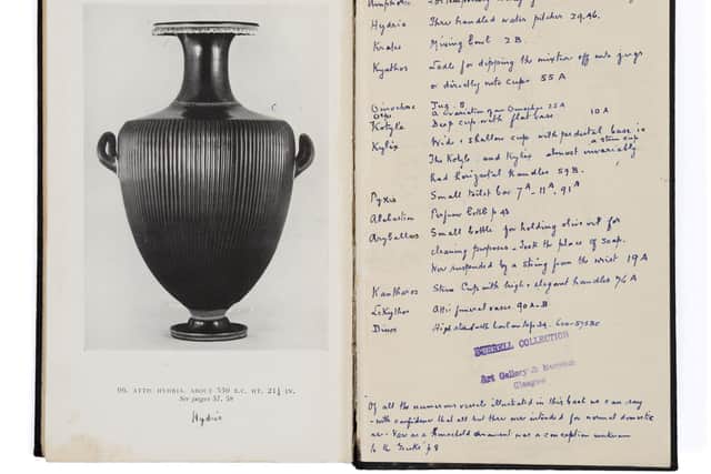 Pages annotated by Sir William Burrell in his personal copy of Greek Pottery