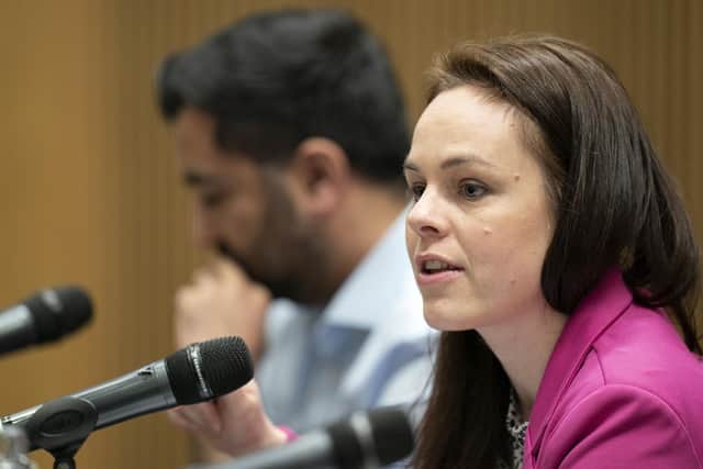 Former finance secretary Kate Forbes during a SNP leadership hustings at the University of Strathclyde in March 2023. Humza Yousaf, who would go on to become First Minister and win the leadership contest, is pictured in the background. Picture: Jane Barlow-Pool/Getty Images