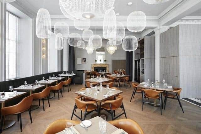 The bar restaurant in Kimpton Blythswood Square, where tables were rearranged to accommodate social distancing.