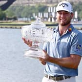 Sam Burns celebrates with the trophy after winning the World Golf Championships-Dell Technologies Match Play at Austin Country Club in March. Picture: Tom Pennington/Getty Images.