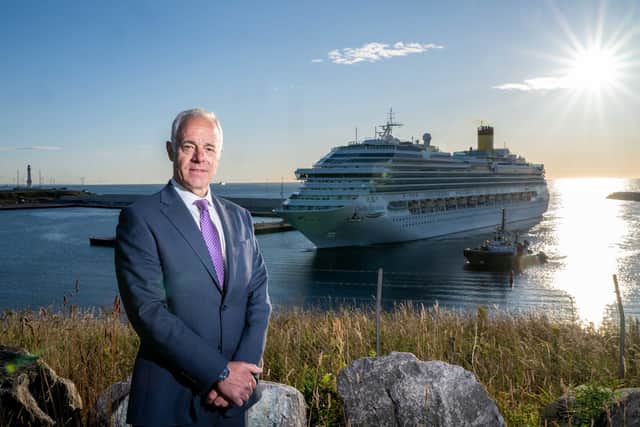 Port of Aberdeen CEO, Bob Sanguinetti, with Costa Favolosa in the background. Picture: Michal Wachucik/Abermedia