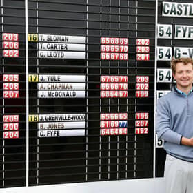 Calum Fyfe shows off the trophy after his win in the Castletown Golf Links on the Isle of Man. Picture: PGA EuroPro Tour