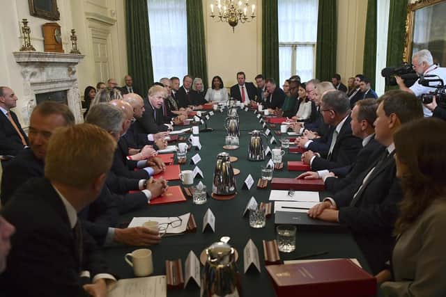 Britain's Prime Minister Boris Johnson (centre left) leads the first Cabinet meeting since the reshuffle, at 10 Downing Street. Picture: Ben Stansall/Pool Photo via AP