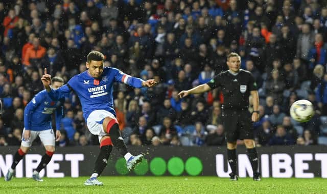 Rangers captain James Tavernier scores a penalty against Hearts last weekend having missed one earlier in the game. (Photo by Rob Casey / SNS Group)