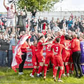 The Bonnyrigg Rose players celebrate promotion to the SPFL after overcoming Cowdenbeath.