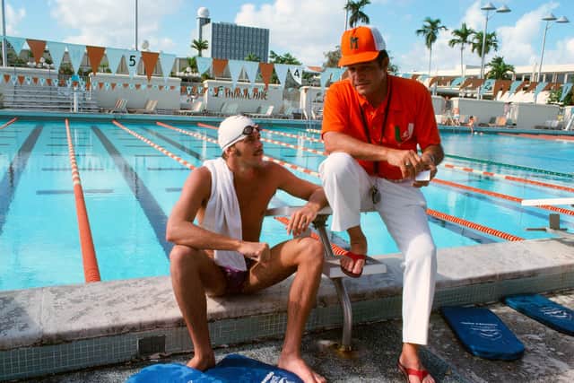 On swim duty for the Miami Hurricanes with coach Bill Diaz, in a pool which could never be confused with Edinburgh's municipal baths.