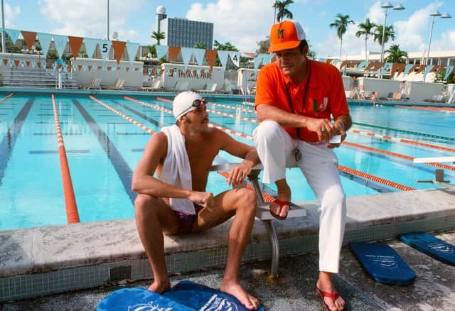 On swim duty for the Miami Hurricanes with coach Bill Diaz, in a pool which could never be confused with Edinburgh's municipal baths.