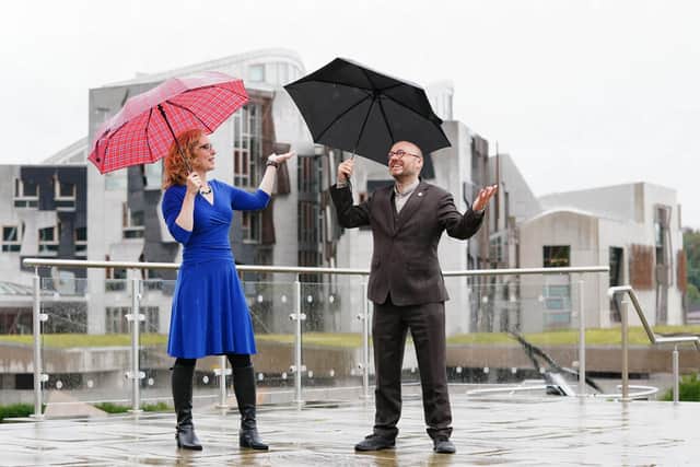 Scottish Greens co-leaders Lorna Slater and Patrick Harvie outside Dynamic Earth in Edinburgh, during their party's Autumn conference in 2021.