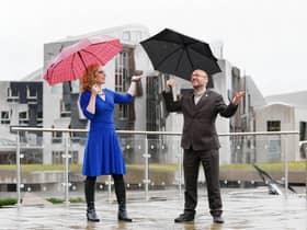 Scottish Greens co-leaders Lorna Slater and Patrick Harvie outside Dynamic Earth in Edinburgh, during their party's Autumn conference in 2021.