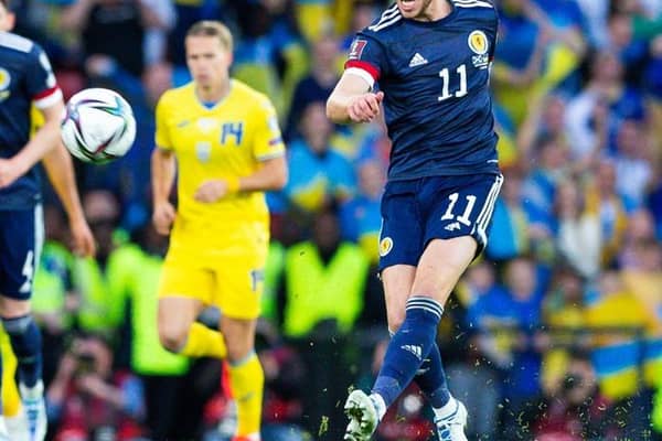 Ryan Christie of Scotland during a FIFA World Cup Play-Off Semi Final between Scotland and Ukraine at Hampden Park, on June  01, 2022, in Glasgow, Scotland. (Photo by Ewan Bootman / SNS Group)