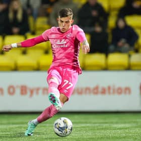 Hearts' Kenneth Vargas opens the scoring against Livingston. Photo by Roddy Scott / SNS Group