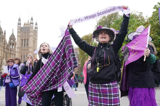 Library image of Waspi (Women Against State Pension Inequality) campaigners staging a protest outside the Houses of Parliament (Photo by Stefan Rousseau/PA Wire)