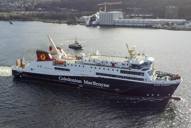 Glen Sannox leaves the Ferguson Marine shipyard in Port Glasgow at the start of its sea trials on Tuesday. (Photo by Jane Barlow/PA Wire)