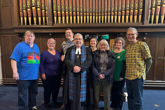 From left to right - David Kerr, Carol Finlay, Rev Fraser Edwards, Rt Rev Dr Shaw Paterson, Lois Hindley, Jackie Couchman, Nicola Watt and Denis Robson.