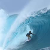 Vahine Fierro rides a wave during the Shiseido Tahiti Pro surfing competition at Teahupo'o, Tahiti on 29 May 2024. Teahupo'o will host the surfing event of the Paris 2024 Olympic Games. PIC: Jerome Brouillet / AFP via Getty Images