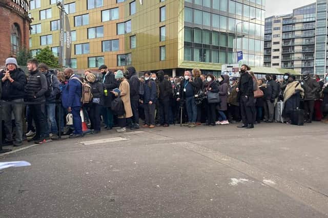 Many hundreds of people waited more than an hour to get inside the Scottish Events Campus in Glasgow for COP26