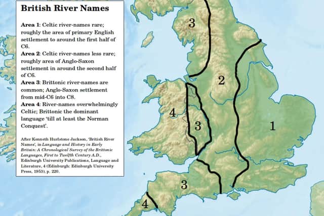"Brittonicisms" are linguistic effects in English attributed to the historical influence of the Brittonic language; they're particularly prominent in the names of British rivers.