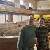 Jack Nissan, artistic director of the Tinderbox Collective, and Matthew Wright, co-creator of the Pianodrome, at the old Royal High School, which will be used for this year's Fringe.