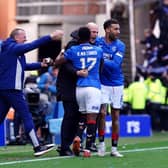 Rabbi Matondo celebrates with Rangers manager Philippe Clement after netting his stoppage-time equaliser against Celtic.