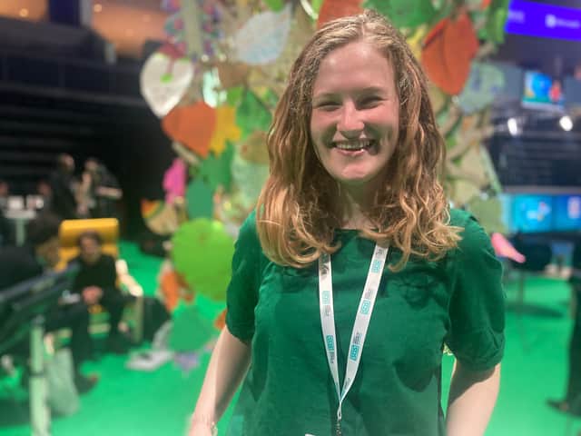 20-year-old climate change activist Phoebe Hanson in the blue zone of COP26 in Glasgow.
