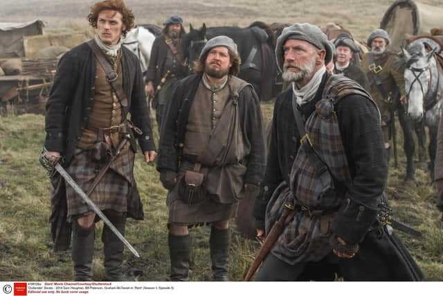 The hugely popular Outlander series is partly set in the Highlands during the 18th Century but there have been some criticisms of the wrong Fraser tartan being worn by leading characters in the show.Mandatory Credit: Photo by Starz! Movie Channel/Courtesy/Shutterstock (4198128a)