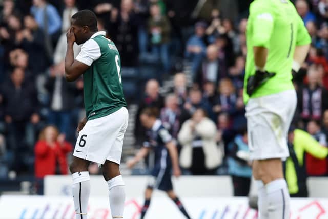 Dejection for Marvin Bartley during the 2015/16 League Cup final between Hibs and Ross County