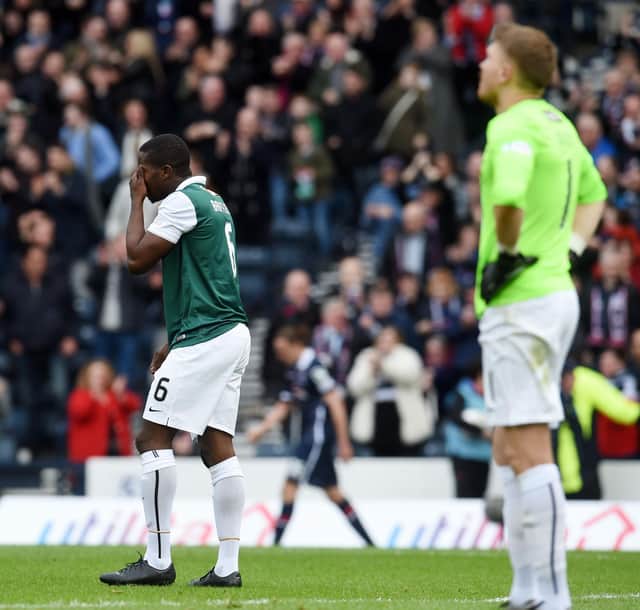 Dejection for Marvin Bartley during the 2015/16 League Cup final between Hibs and Ross County