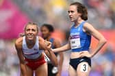 Alexandra Bell of Team England and Laura Muir of Team Scotland react after competing in the Women's 800m Round 1 heats on day five of the Birmingham 2022 Commonwealth Games.