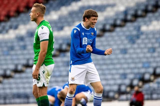 Murray Davidson (right) reacts with delight as the full-time whistle sounds at the Scottish Cup Final. (Photo by Alan Harvey / SNS Group)