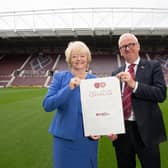 Hearts chairwoman Ann Budge with Foundation of Hearts chairman Stuart Wallace following the transfer of club ownership. (Photo by Paul Devlin / SNS Group)