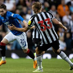 Rangers winger Scott Wright takes on Newcastle's Dan Burn during Allan McGregor's testimonial match at Ibrox. (Photo by Alan Harvey / SNS Group)