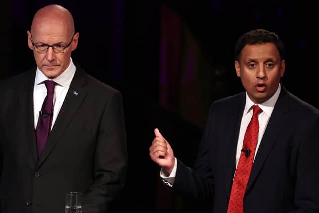 (L-R) John Swinney of the SNP and Anas Sarwar of the Labour Party take part in BBC Scotland's UK General Election Debate at The University Of Glasgow in June. Picture: Jeff J Mitchell/Getty Images
