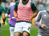 GLASGOW, SCOTLAND - SEPTEMBER 03: Celtic's Cameron Carter-Vickers warms up during a cinch Premiersip match between Celtic and Rangers at Celtic Park, on September 03, 2022, in Glasgow, Scotland.  (Photo by Rob Casey / SNS Group)