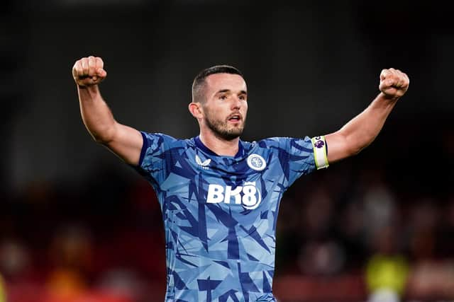 Aston Villa's John McGinn celebrates at the end of the Premier League win over Brentford.