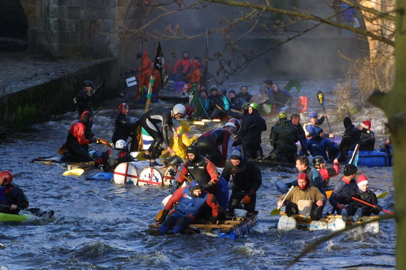 Pictured taking part in the raft race