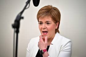 First Minister Nicola Sturgeon appearing on the BBC1 current affairs programme, The Andrew Marr Show from her home in Glasgow