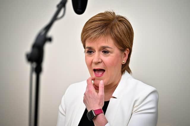 First Minister Nicola Sturgeon appearing on the BBC1 current affairs programme, The Andrew Marr Show from her home in Glasgow