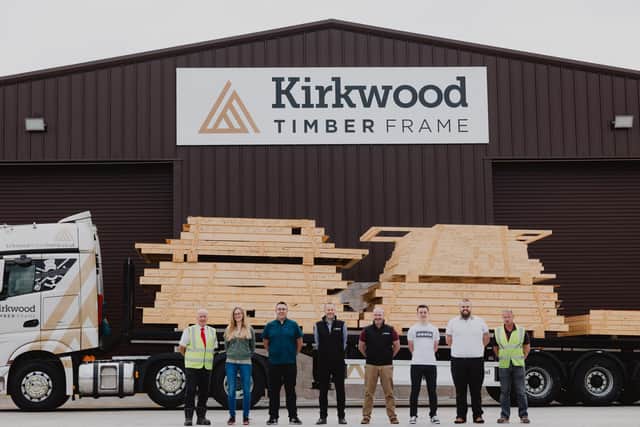 Kirkwood Timber Frame staff outside its factory that has been doubled in size to reach more than 52,000 square feet. Picture: contributed.