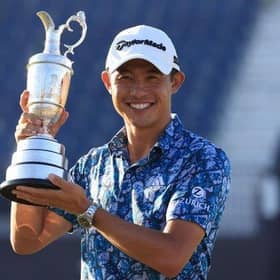 Collin Morikawa shows off the Claret Jug after his win at Royal St George's last summer. Picture: Getty Images