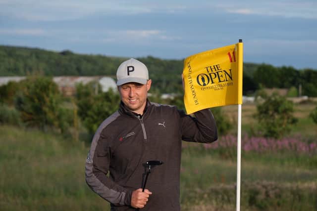 Graeme Robertson shows his delight after securing the fourth and final spot up for grabs in the 151st Open through the 36-hole qualifier in Ayrshire. Picture: Dundonald Links