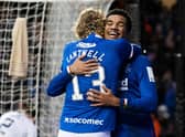 Rangers midfielder Malik Tillman celebrates with Todd Cantwell after scoring for the second match running in the 2-1 win over Ross County at Ibrox.  (Photo by Alan Harvey / SNS Group)