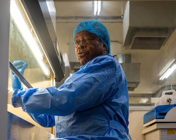 Professor Jean-Jacques Muyembe works in a laboratory at the National Institute for Biomedical Research (INRB) in Kinshasa, Democratic Republic of the Congo