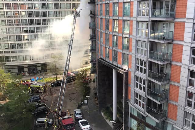 Emergency services were called to the scene of a fire in a 19-storey block of flats in east London on Friday morning. (Picture credit: London Fire Brigade)