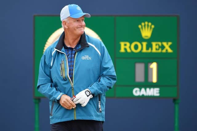 Sandy Lyle smiles on first tee during the first round of the 147th Open Championship at Carnoustie. Picture: Stuart Franklin/Getty Images.
