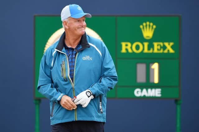 Sandy Lyle smiles on first tee during the first round of the 147th Open Championship at Carnoustie. Picture: Stuart Franklin/Getty Images.