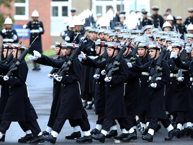 The Royal Navy's Ceremonial Guard in their final rehearsal for their duties at the Cenotaph in London, on Remembrance Sunday. They were photographed at Whale Island, Portsmouth. Picture: Chris Moorhouse (jpns 101121-22)