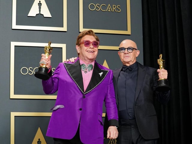 Oscars: 1995 Best Original Song for 'Can You Feel the Love Tonight' from The Lion King; 2020 Best Original Song for '(I'm Gonna) Love Me Again' from Rocketman; Emmys: 2024 best variety special live for 'Elton John Live: Farewell From Dodger Stadium'; Tonys: 2000 best original score for musical Aida; Grammys: 1987 Best Pop Performance by a Duo or Group with Vocal for 'That's What Friends Are For'; 1992 Best Instrumental Composition for 'Basque'; 1995 Best Male Pop Vocal Performance for 'Can You Feel The Love Tonight'; 1998 Best Male Pop Vocal Performance for 'Candle in the Wind 1997'; 1999 Grammy Legend Award (honorary award); 2001 Best Musical Show Album for Elton John & Tim Rice's Aida;